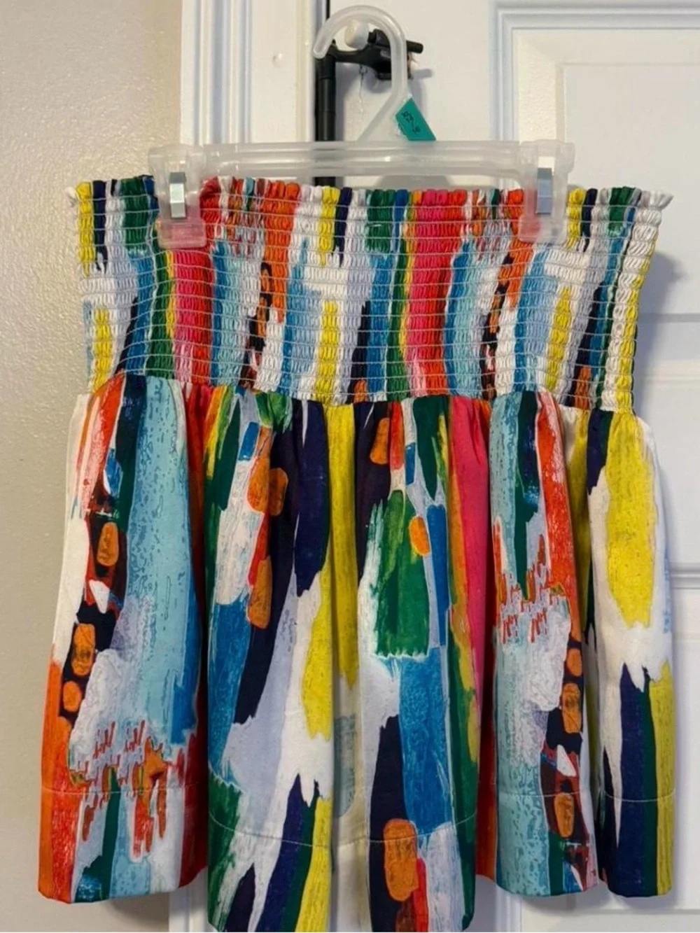 TCEC Multi-Color Abstract Print Smocked Mini Skirt